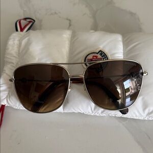 Moncler Men’s Silver Frame Brown Lens Aviator Sunglasses - Classic Pilot Style